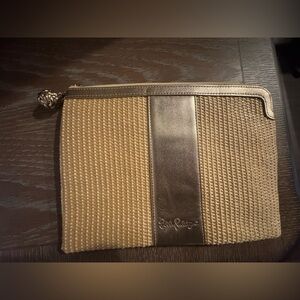 Lilly Pulitzer Gold and Tan Woven Clutch